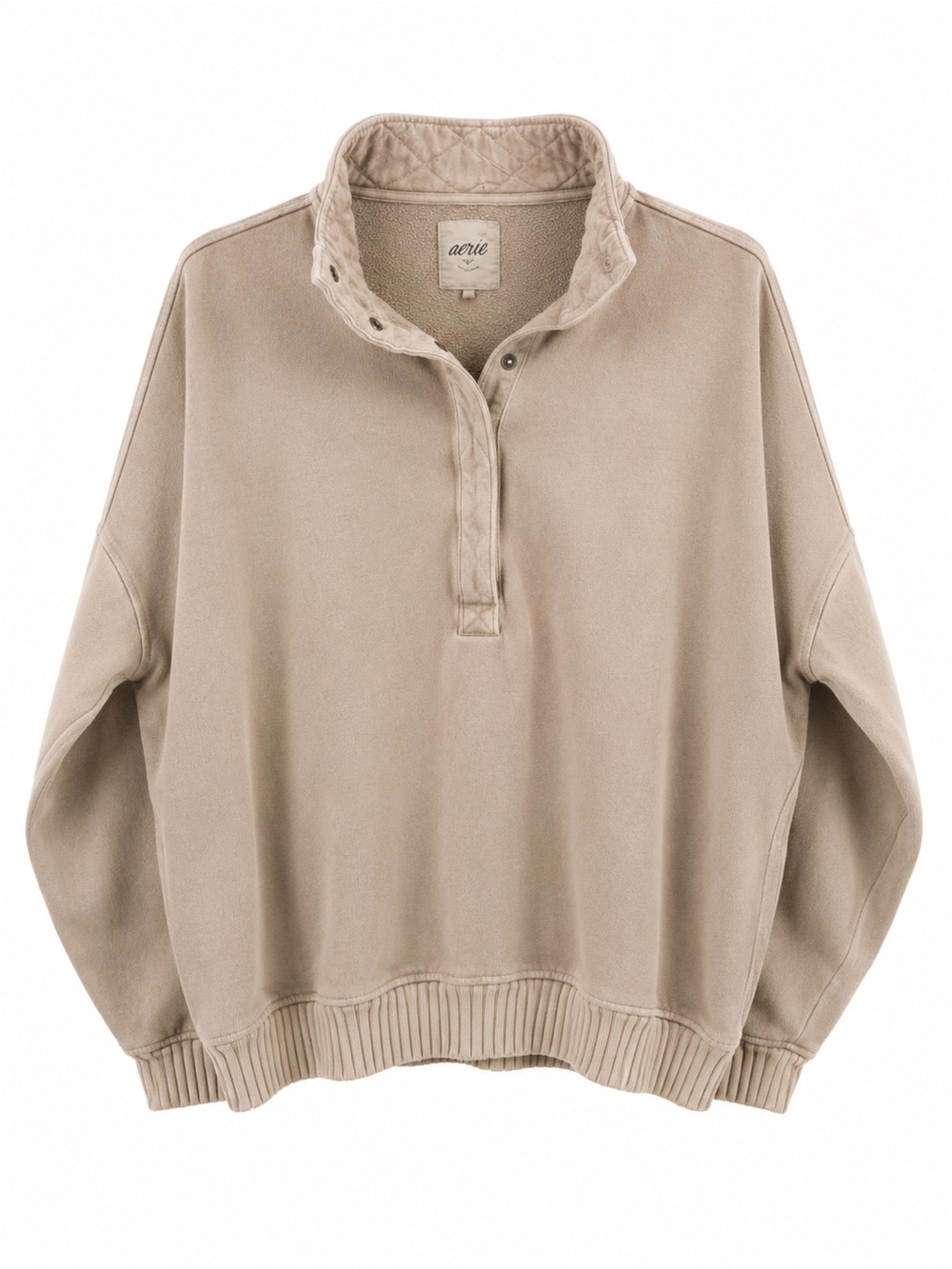 aerie Neutral Beige Snap-Front Cowl Pullover Sweater size large